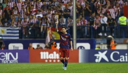 Messi celebra su gol al Atlético.