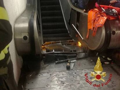 Estado de la escalera mecánica del metro de Roma.