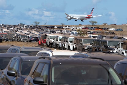 Unused rental cars are parked in an overflow lot at Kahului Airport in Kahului, Hawaii, on Aug, 14. 2023