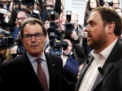 El presidente de Catalu&ntilde;a, Artur Mas, y el lider de ERC, Oriol Junqueras.