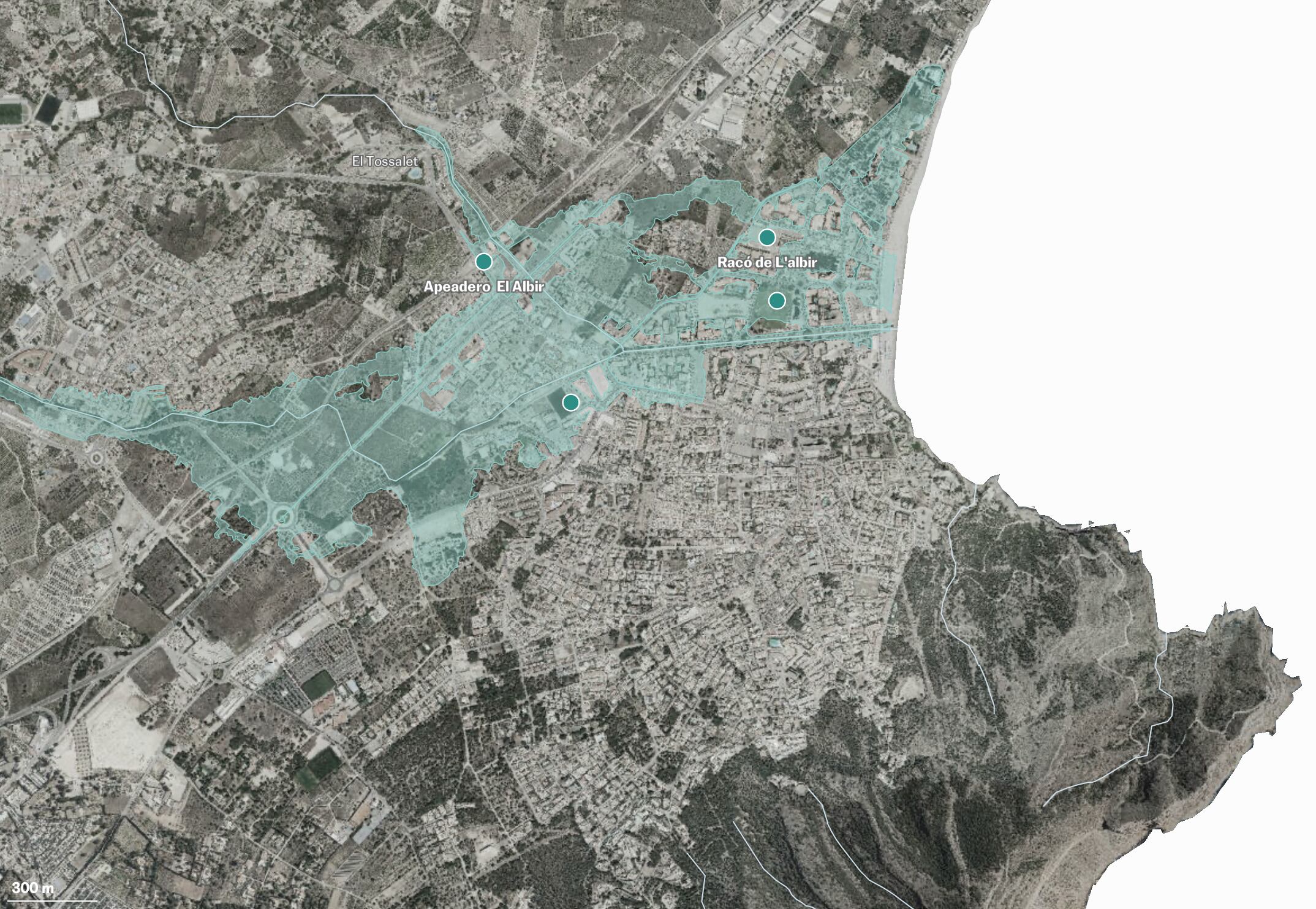 El mapa en la zona de Alfàs del Pi y el Albir, donde me crié