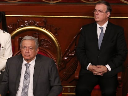 Andrés Manuel López Obrador acompañado de Claudia Sheinbaum y  Marcelo Ebrard Casaubon.