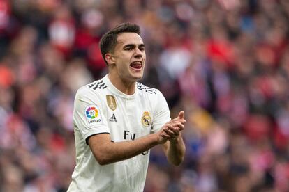 Sergio Reguilon, durante el partido entre el Real Madrid y el Atlético.