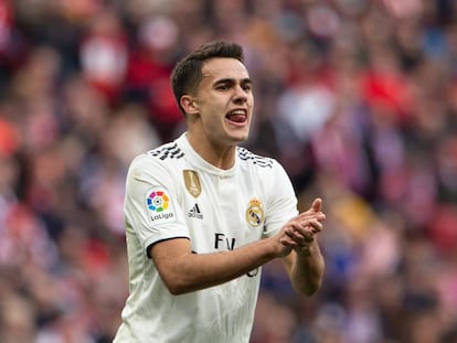 Sergio Reguilon, durante el partido entre el Real Madrid y el Atlético.