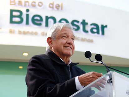 El presidente López Obrador durante la inauguración del Banco del Bienestar en Calpulalpan (Estado de Tlaxcala) el 5 de agosto de 2022.
