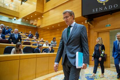 Alberto Núñez Feijóo, a su llegada al debate en el Senado el día 18.