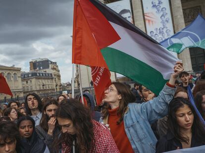Protesta estudiantil contra la guerra en Gaza, este viernes en París.