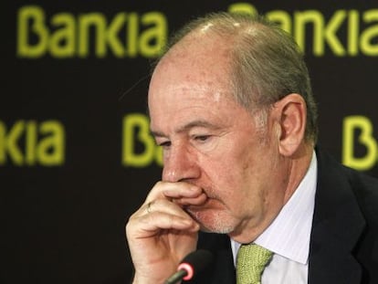 El presidente de BFA-Bankia, Rodrigo Rato, durante la presentaci&oacute;n de resultados del banco realizado el pasado 10 de febrero.