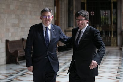 Ximo Puig i Carles Puigdemont, al Palau de la Generalitat.