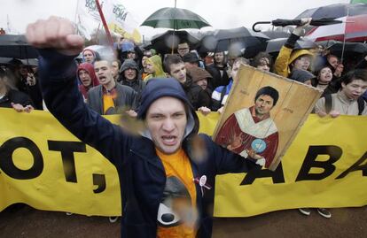 Protestas en San Petersburgo por el bloqueo a Telegram en medio de las manifestaciones por el Día del Trabajo, el pasado 1 de mayo.