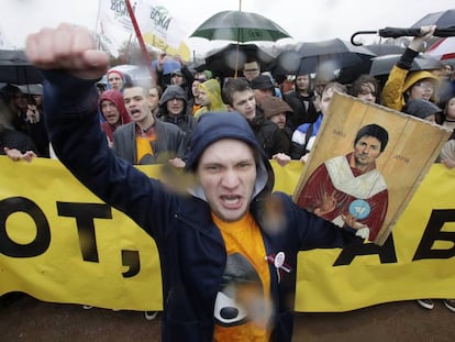 Protestas en San Petersburgo por el bloqueo a Telegram en medio de las manifestaciones por el Día del Trabajo, el pasado 1 de mayo.