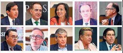 Presidentes de BBVA (C. Torres), Mapfre (A. Huertas), REE (B. Corredor), CaixaBank (J. Gual), Iberia (L. Gallego), Enagás (A. Llardén), Barceló (S. P. Barceló), Naturgy (F. Reynés), Eulen (M. J. Álvarez) y Sacyr (M. Manrique).