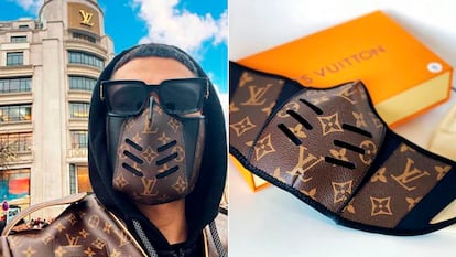 Mascarilla falsa de Louis Vuitton que está a la venta en Internet.