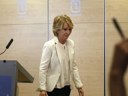 Esperanza Aguirre, el d&iacute;a que anunci&oacute; su dimisi&oacute;n como concejal del Ayuntamiento de Madrid.