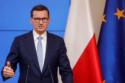 El primer ministro polaco, Mateusz Morawiecki, durante una conferencia de prensa en Bruselas el 22 de octubre.