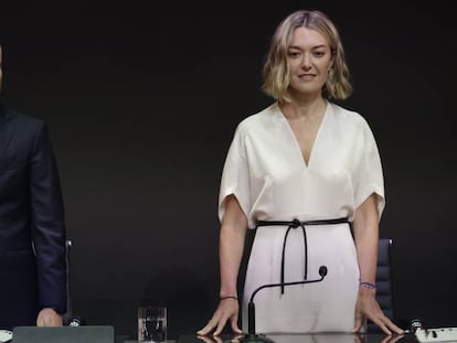 Óscar García Maceiras, CEO de Inditex, y Marta Ortega, presidente, este martes en la junta de accionistas del grupo textil celebrada en A Coruña.