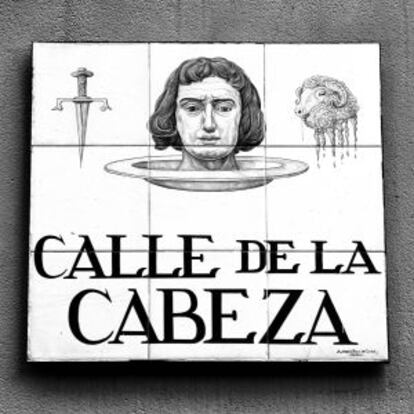 Rótulo de la calle de la Cabeza, en el barrio de Lavapiés.