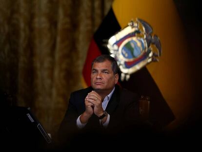 O presidente do Equador, Rafael Correa, numa entrevista coletiva em Quito, na quarta-feira. 