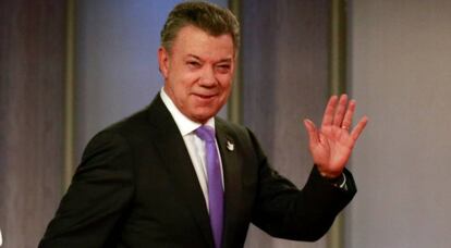 Santos en el Palacio de Nari&ntilde;o tras anunciarse el Nobel de la Paz.