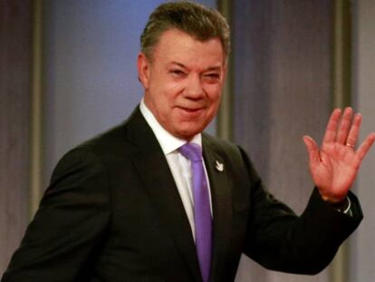 Santos en el Palacio de Nari&ntilde;o tras anunciarse el Nobel de la Paz.