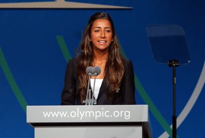 La tenista Cagla Buyukakcay durante su ponencia.