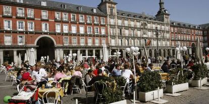 Terrazas instaladas en la Plaza Mayor de Madrid