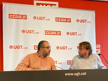 Los secretarios generales de CC OO y UGT en Cataluña, Javier Pacheco y Camil Ros.