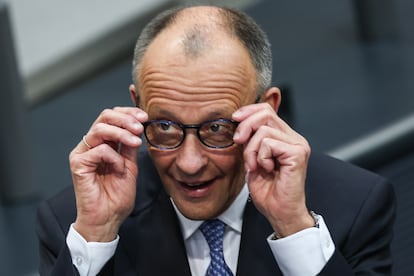 El líder de la CDU y candidato a la cancillería de Alemania, Friedrich Merz, este martes en el Bundestag.