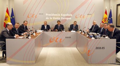 José Luis Rodríguez Zapatero, durante la reunión con los industriales europeos pertenecientes a la ERT en el Palacio de la Moncloa