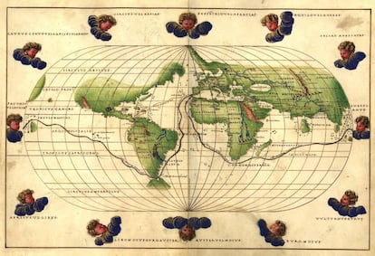 Map of the Magellan route from a Battista Agnese atlas (1544).