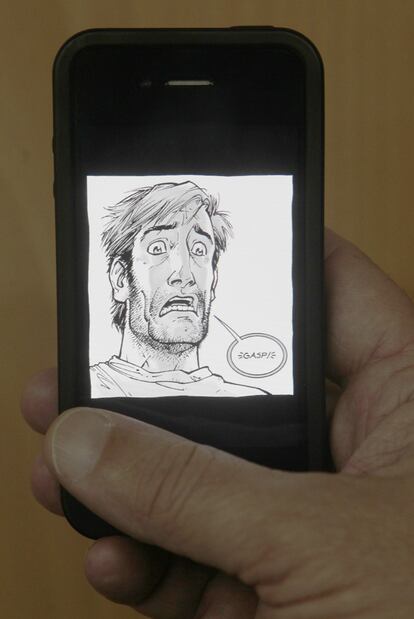 Viñeta del número uno de <i>The Walking dead</i> en el iPhone.