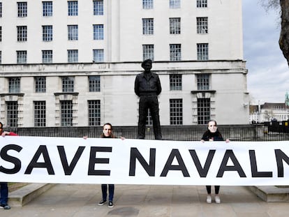 Protesta en apoyo del opositor ruso Alexéi Navalni, el pasado martes, en Londres.