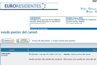 Imagen de un foro de venta de puntos del carné de conducir