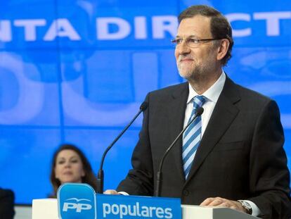 A photograph of Mariano Rajoy during Wednesday&#039;s party address, distributed by the PP.