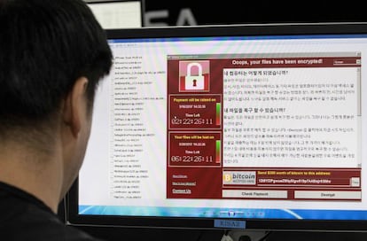 Imagen del 'ransomware' en un ordenador en la Korea Internet and Security Agency (KISA) en Seúl.