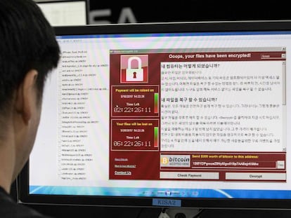 Imagem do ‘ransomware’ em um computador na Korea Internet and Security Agency (KISA) em Seul.