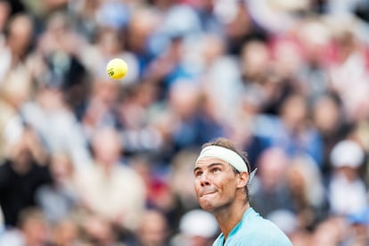 Rafael Nadal, en el partid contra Cameron Norrie, en el torneo de Nordea (Stad, Suecia), el 18 de julio.