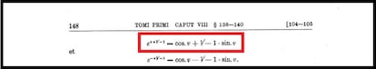 Fórmula de Euler que aparece en la obra de Leonhard Euler