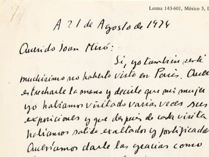 Carta inédita de Octavio Paz a Joan Miró, de 1974.