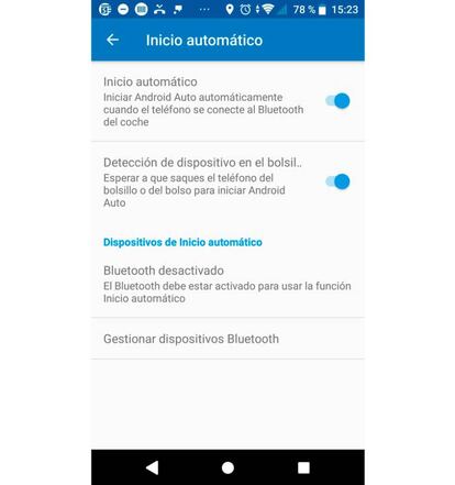 Desde esta pantalla de ajustes podemos activar el inicio automático de Android Auto