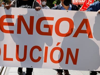 Trabajadores de Abengoa en una manifestación el pasado 19 de marzo