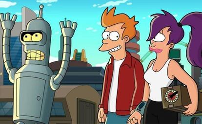 Bender, Fry y Leela, en 'Futurama'.