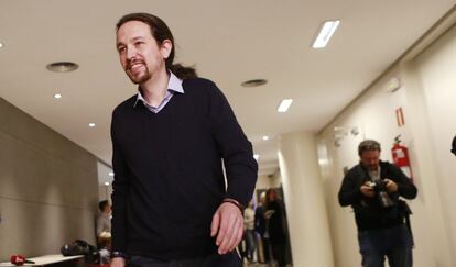 Pablo Iglesias, en los pasillos del Congreso, el pasado lunes. 