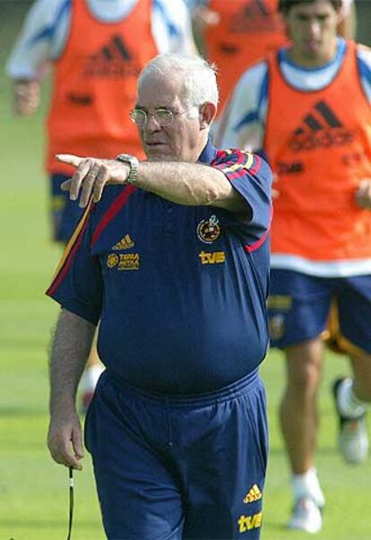 Luis Aragonés, en un entrenamiento de la selección.