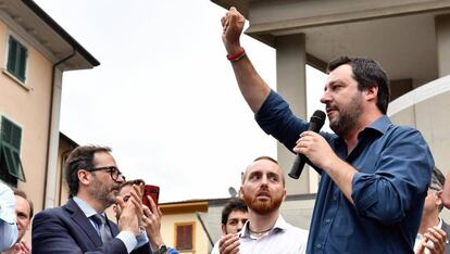 Matteo Salvini, líder de la Liga, este miércoles a Carrara.