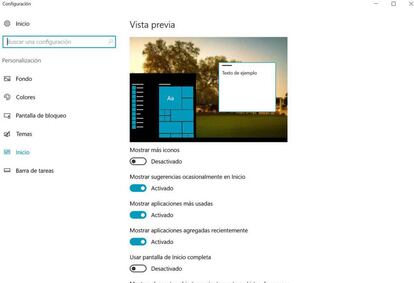 Desde este menú se puede desactivar la lista de aplicaciones Windows 10