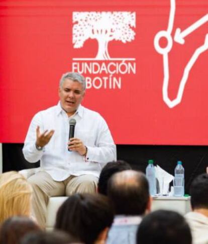 El presidente colombiano, Iván Duque, participa en el encuentro de la Fundación Botín en Cartagena de Indias.