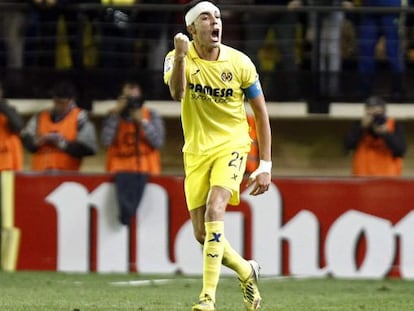 Bruno celebra el empate del Villarreal ante el Atlético. 