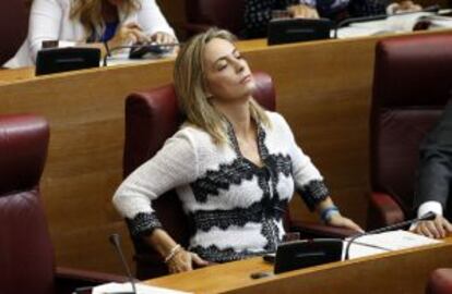 La alcaldesa de Alicante, Sonia Castedo, este miércoles en las Cortes Valencianas