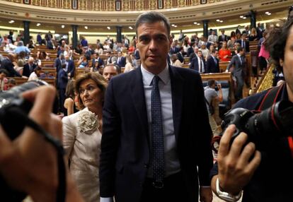 Pedro Sánchez, tras la primera votación el pasado martes en el Congreso.